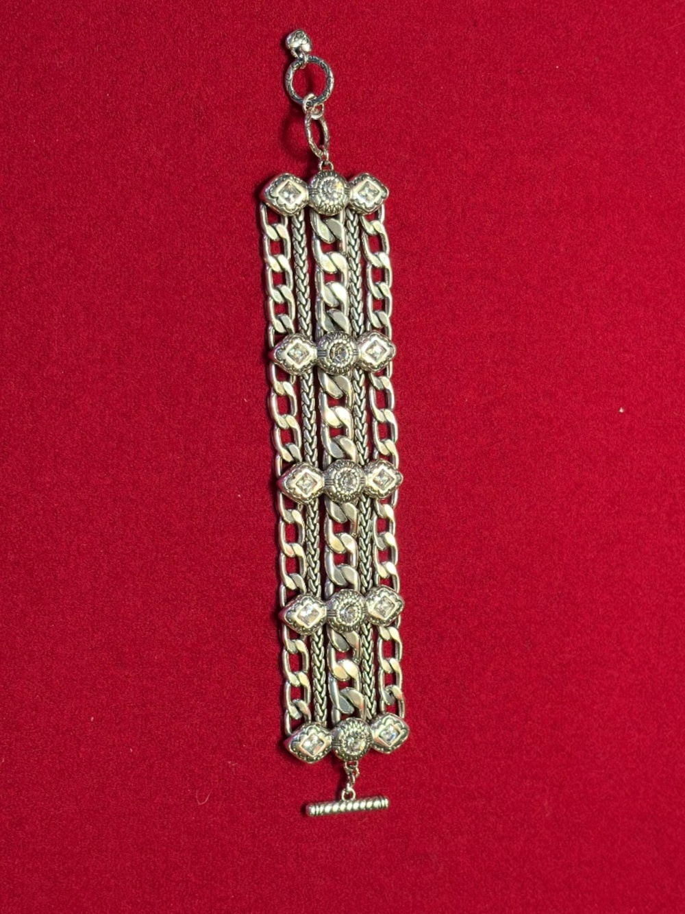 Brighton Retired Multi-Strand Crystal Statement Bracelet Silver Tone Toggle
